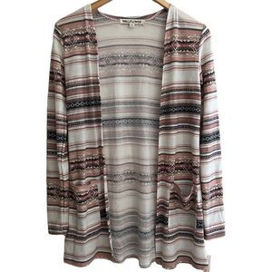 NWT🏷 Boho Cardigan Navaho Cream, Pink & grey long w/pockets Sz S lightweight